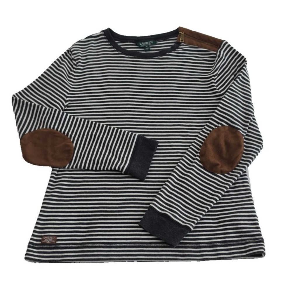 Lauren Ralph Lauren Green Label Pullover XL Black White Stripe Long Sleeve